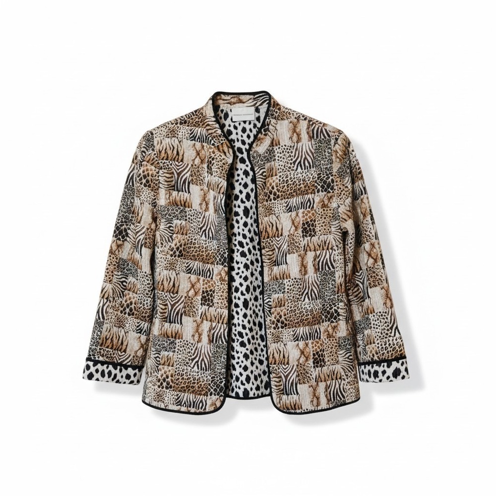 Alfred Dunner Cheetah Zebra Giraffe Print Cotton 3/4 Sleeve Quilted Jacket 18